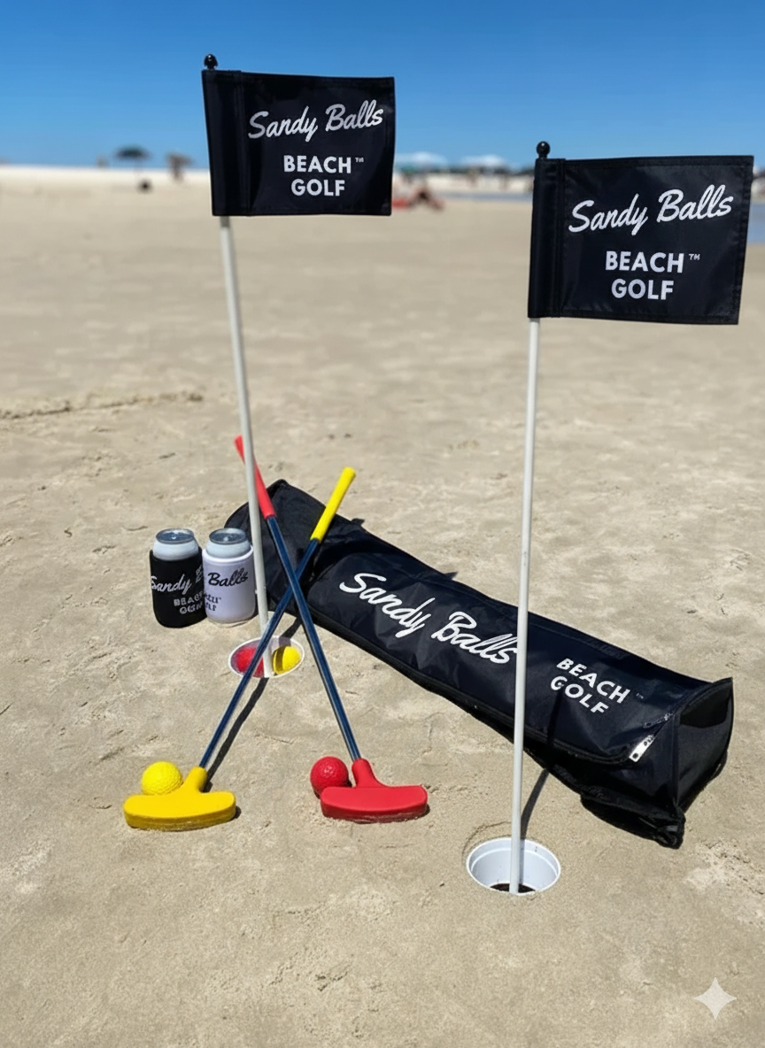 Sandy Balls Beach Golf kit PLUS an extra cup and flag