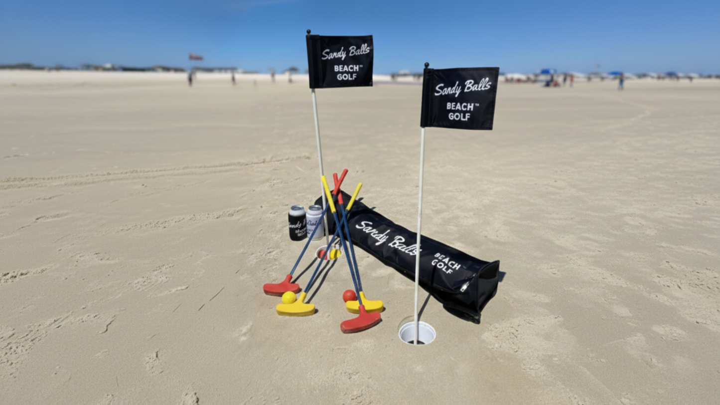 Sandy Balls Beach kit PLUS an extra set of putters, cup and flag
